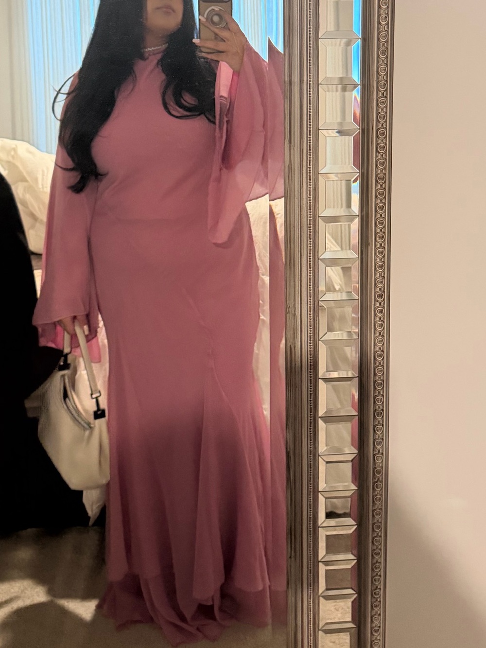 ASOS DESIGN Curve Long Sleeve Modest Pink Maxi Dress US 18